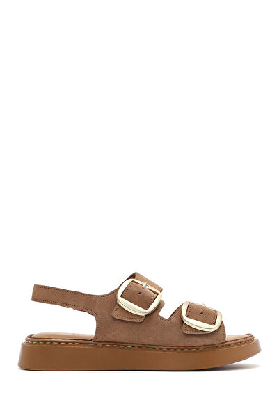 Derimod Women's Powder Thick-Soled Buckle Suede Leather Comfort Sandals 26Sfd...