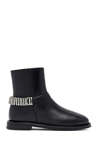 Derimod Women's Black Zippered Leather Boots with Metal Detail 25Wfd270718