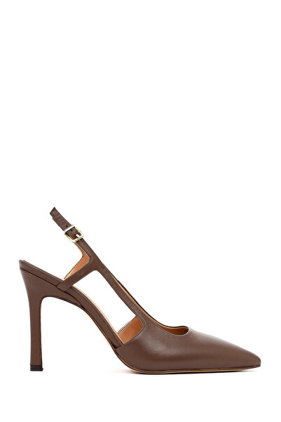 Derimod Women's Brown Open-Back High Thin Heeled Leather Shoes 26Pfd161218