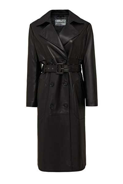 Derimod Natalia Women's Black Leather Trench Coat 25Wgd5247U4