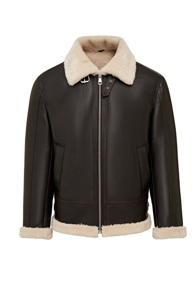 Derimod Bern Men's Brown Teddy Leather Coat 25Wgp6591Ff