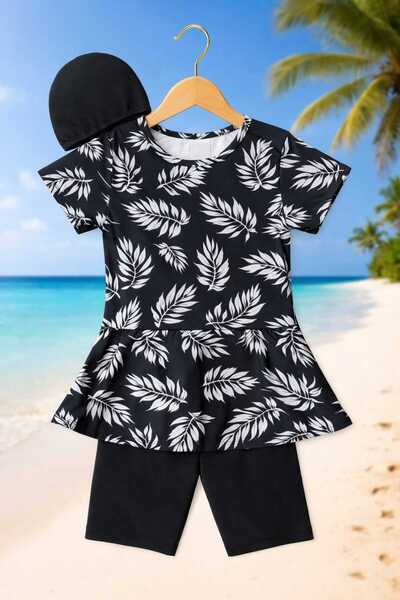 My Kids Wear Kız Çocuk Desenli Şortlu Bone’li Mayo Takımı 12573