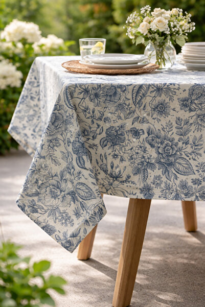 Rona Home Față de masă cu model floral albastru și alb, țesătură țesută de ca...