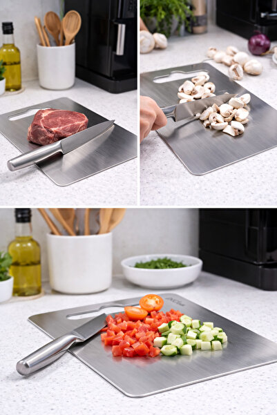 İnci Çelik 304 Stainless Steel Cutting Board, Durable, Long-Lasting, Odorless...