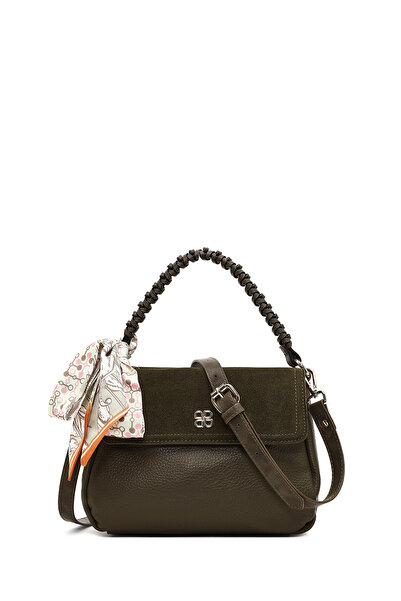 Derimod Geantă de umăr din piele de căprioară cu curea lungă kaki pentru feme...