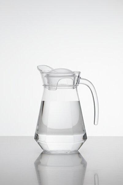 İpek Porselen Hexa 1300 Ml Cam Sürahi – Kapaklı, Şeffaf, Çok Yüzeyli Tasarım