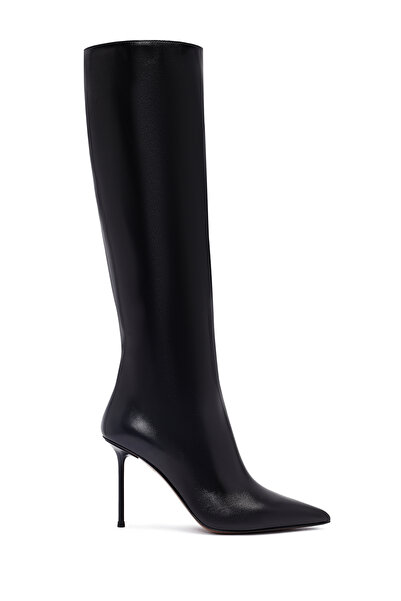 Derimod Kadın Siyah Fermuarlı Yüksek İnce Topuklu Deri Çizme 25WFD101618