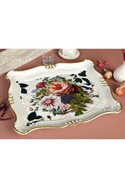 Zucci Sultan Buket Desenli Beyaz Servis Tepsisi | 33x42 cm | ZucciHome | Deko...