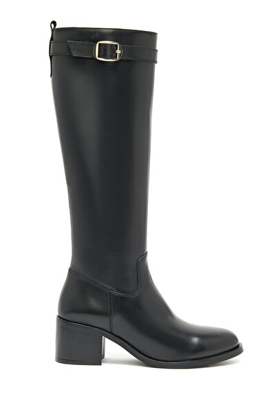 Derimod Women's Black Zippered Thick Heeled Leather Boots 25Wfd282018