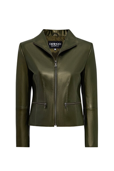 Derimod Amy Women's Green Turn-Down Collar Leather Jacket 25Wge5323Mp