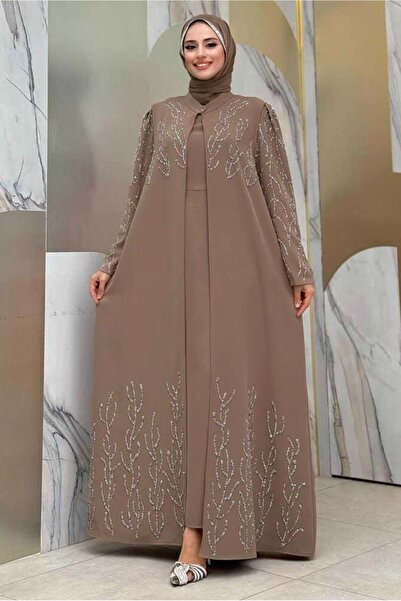 TRENDTESETTÜR KADIN VİZON YELEKLİ ELBİSELİ ABİYE TAKIM T 9293