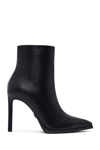 Derimod Women's Black Zippered High Thin Heeled Leather Boots 25Wfd491318