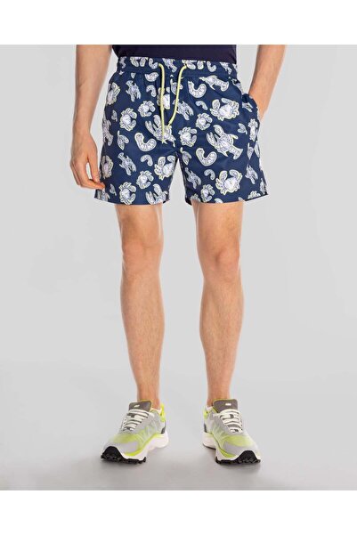 Kappa Authentic Vince Swimshort Erkek Mavi-Beyaz Regular Mayo