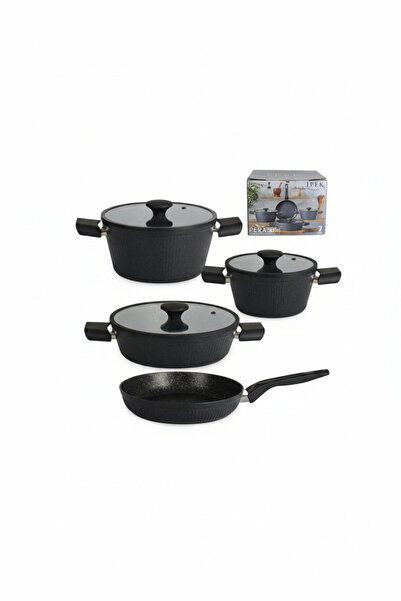 İpek Porselen Pera Serisi 7 Parça Granit Çeyiz Tencere Seti – Siyah