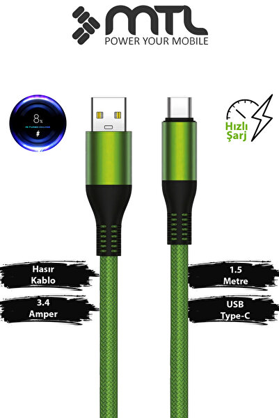 MTL 3.4A USB to Type-C Örgülü Metal Başlıklı Hızlı Şarj ve Data Kablosu 1.5 M...