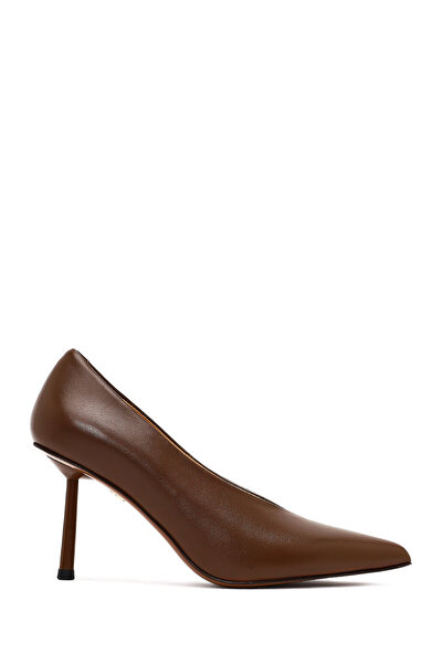 Derimod Stiletto din piele maro cu toc subțire pentru femei, pantofi cu toc 2...