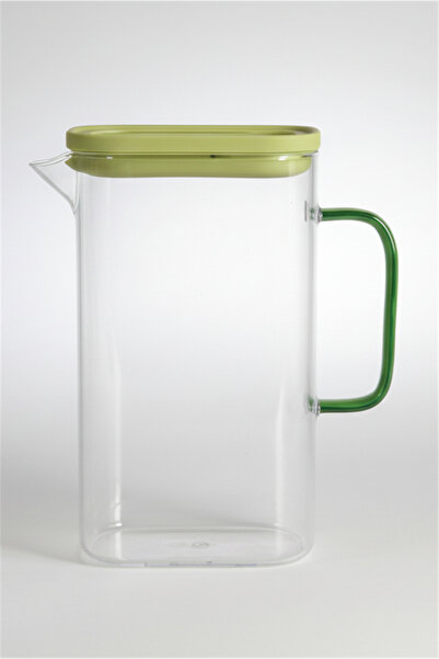 İpek Porselen Borosilikat Renkli Kapaklı Yeşil Kulplu Cam Sürahi 1,5 Litre