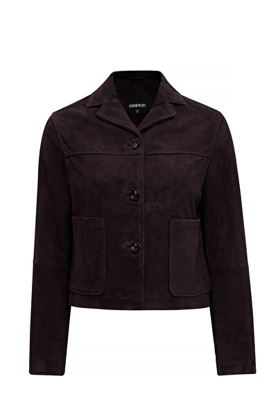 Derimod Jill Women's Brown Short Suede Leather Coat 25Wgd52981B