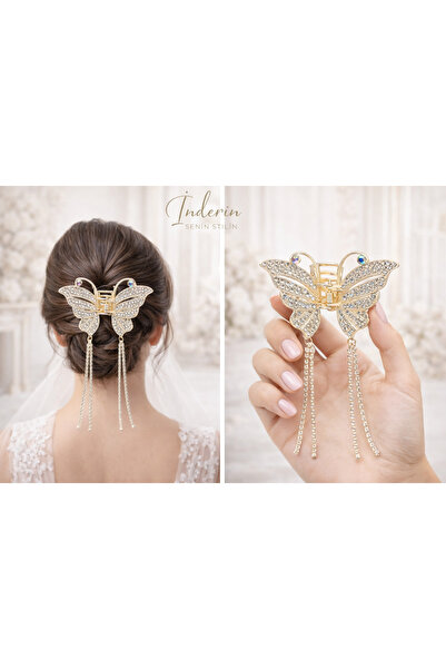 İnDerin Много стилна брошка с висяща верижка и закопчалка, инкрустирана с камъни