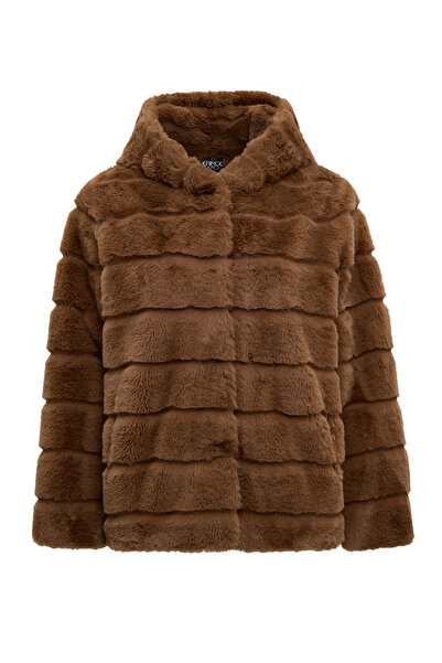 Derimod Vienna Women's Mustard Hooded Teddy Coat 25Wge5630Ff