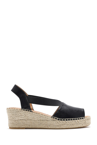 Derimod Women's Black Wedge Heeled Shoes Genuine Genuine Leather Espadrille S...