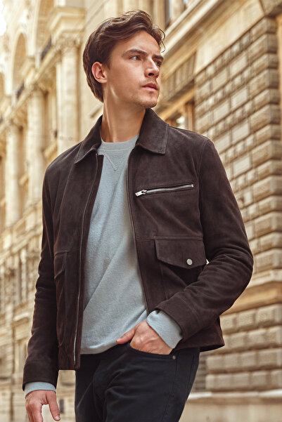 Derimod Morata Erkek Kahverengi Nubuk Deri Ceket 25SGD6566V3