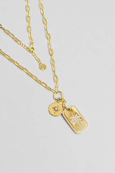 So CHIC... Kutup Yıldızı 18 Ayar Sarı Altın Kaplama 48 Cm Gümüş Charm Kolye