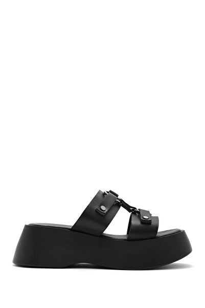 Derimod Papuci de damă din piele neagră cu talpă groasă 25SFD 152418