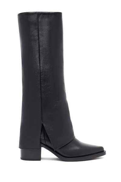 Derimod Women's Black Thick Heeled Leather Boots 25Wfd153918