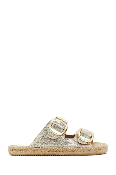 Derimod Women's Gold Leather Metallic Espadrille Slippers 25Sfd 205032