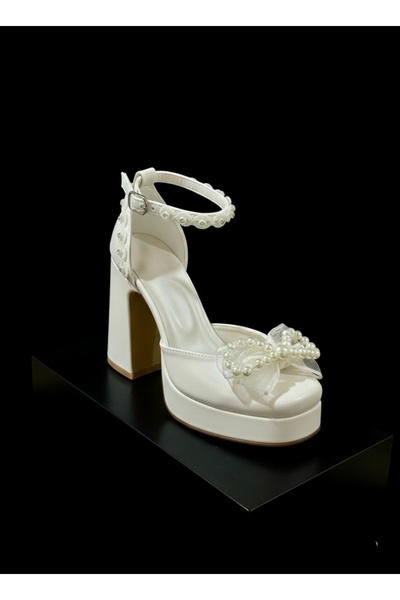 Felisya Butik Νυφικά Παπούτσια με Λεπτομέρεια από Πέρλες και Τακούνι Πλατφόρμ...