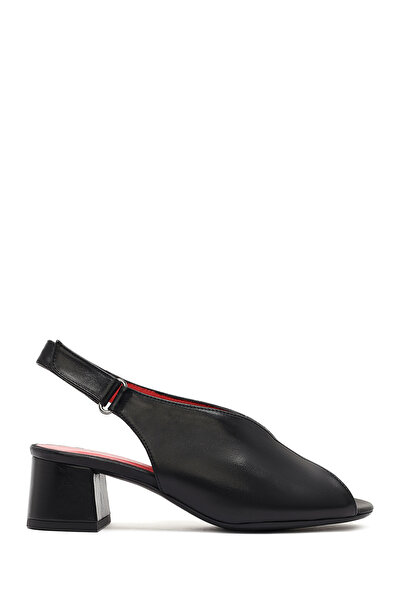 Derimod Women's Black Ankle Strap Short Chunky Heel Shoes Genuine Real Leathe...