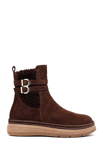 Derimod Women's Brown Zippered Suede Leather Teddy Boots 25Wfd131910