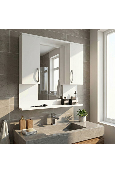 Dekorister Tiger Aynalı Banyo Etajer Beyaz