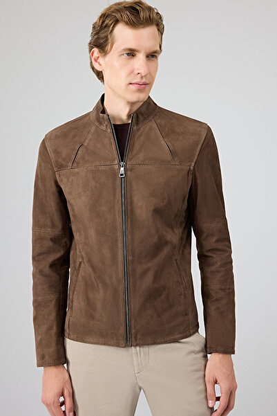 Derimod Neymar Erkek Kestane Hakim Yaka Slim-Fit Süet Deri Ceket 25SGD640210