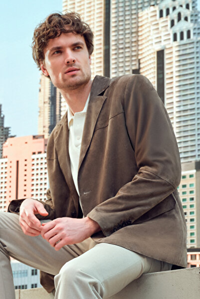 Derimod Rodrygo Erkek Vizon Blazer Süet Deri Ceket 25SGD656510