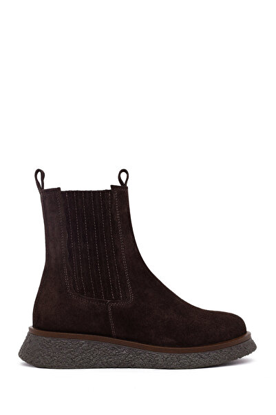 Derimod Women's Brown Thick Soled Suede Leather Chelsea Boots 25Wfd511410
