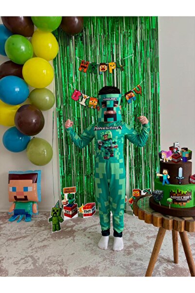 Liyavera Unisex Çocuk Kaslı Minecraft Kostümü - Çocuk Kaslı My Craft Kıyafeti
