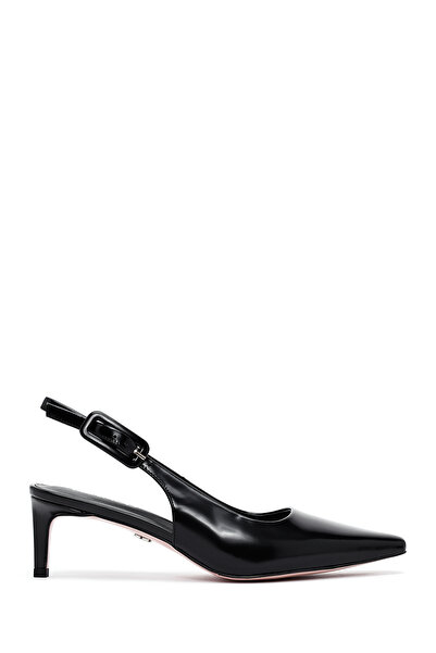 Derimod Дамски черни обувки с отворена пета, тънък ток и кожена подметка 25SF...