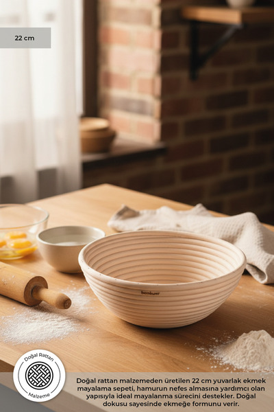 Bambum Puder - Ekmek Mayalama Sepeti Yuvarlak 22 cm
