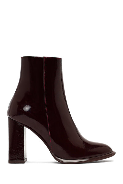 Derimod Kadın Bordo Fermuarlı Yüksek Kalın Topuklu Rugan Deri Bot 25WFD131116