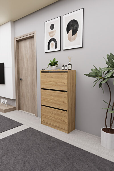 Mirobi Kembe 3 Bölmeli Açılır Modern Dekoratif Ayakkabılık Çam