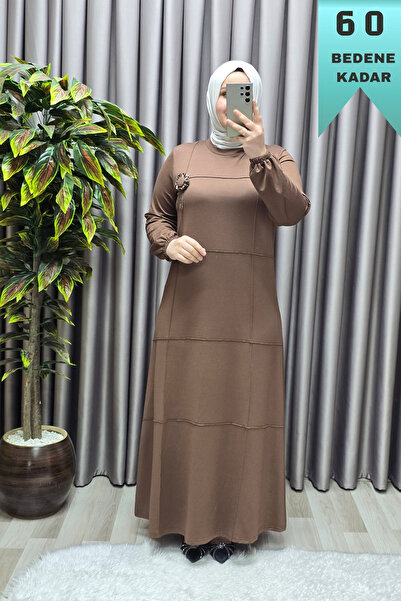 Elmas Tesettür Γυναικείο Φόρεμα Μεγάλου Μεγέθους Μαντίλι Ρούχα Με Ραβδώσεις