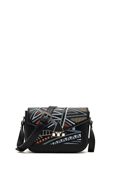 Derimod Geantă neagră cu imprimeu pentru femei 25ABD260826