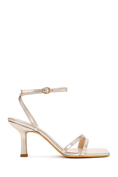 Derimod Sandale cu toc subțire cu curea la gleznă, auriu metalic, pentru feme...