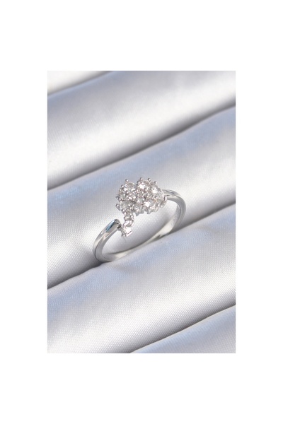 Toptan Bulurum خاتم نسائي من النحاس الفضي اللون بحجر الزركون