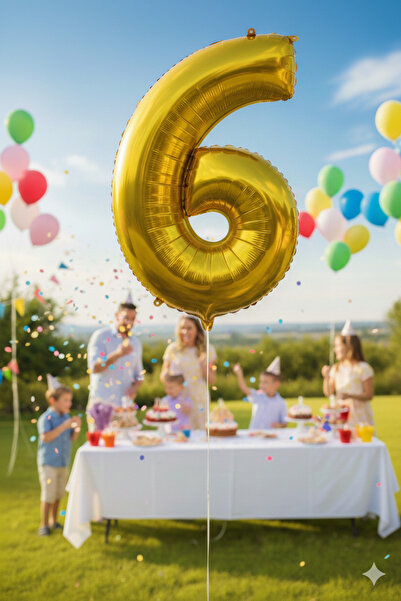 Deniz Party Store مقاس متوسط 76-80 سم (6) ستة أرقام بالون ذهبي