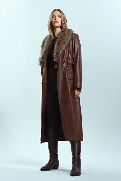 Derimod Juliet Women's Brown Fur Leather Top Coat 24Wge5215Nc