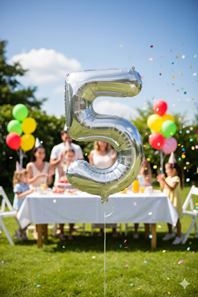 Deniz Party Store MEDIUM SIZE 76-80 CM SILVER ( 5 ) FIVE FIGURES FOIL BALLON