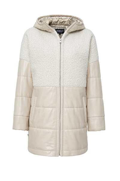 Derimod Atlanta Kadın Bej Kapüşonlu Teddy Deri Mont 24WGP5281FF